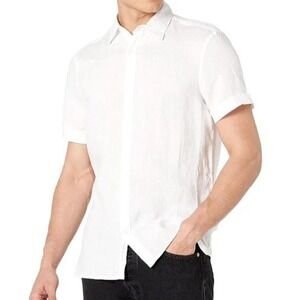 Perry Ellis Men's XLT White Linen Untucked Short Sleeve Button Up Shirt NWT